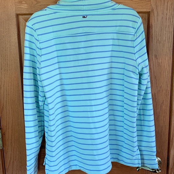 Mint Green Striped Vineyard Vines Cowl Neck Pullover Sweatshirt - Picture 4 of 6